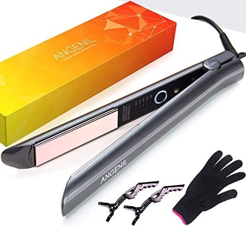 ANGENIL Professional Titanium Flat Iron 1 inch, Hair Straightener and Curler 2 in 1 with Adjustable Temp 