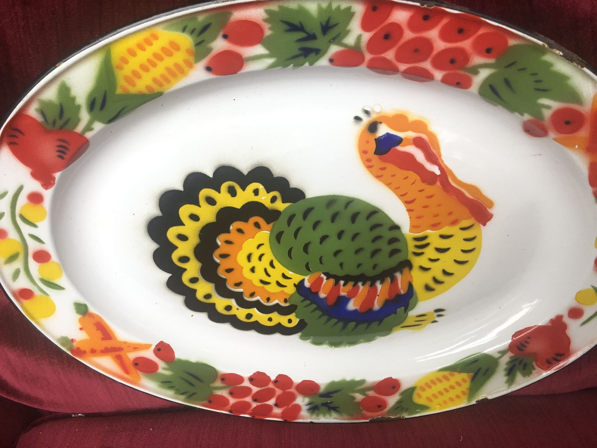 Vintage Enamel Granite Ware Turkey Platter 17 x 13