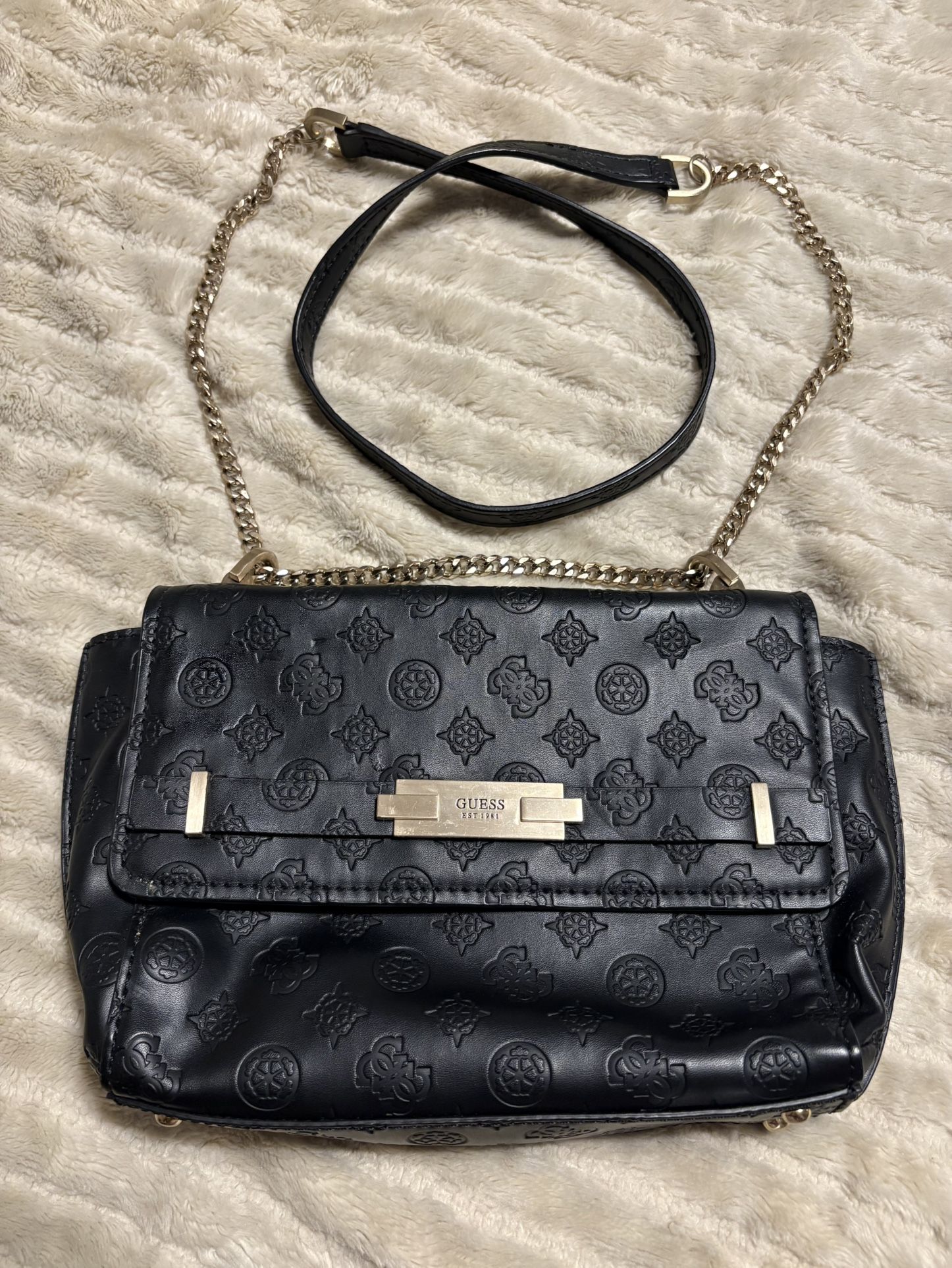 GUESS Black Embossed Logo Crossbody Bag