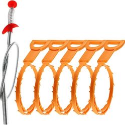 Omont 6 Pack Drain Hair Remover, 24 Inch Flexible Sink Snake Tool for Clogged Pipes and Tubes, Orange Drain Cleaner - BRAND NEW IN PACKAGE 