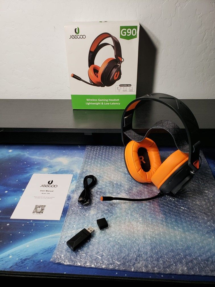 New Jeecoo G90 Gaming Headset W/ Microphone for PC PS4 PS5 - Low-Latency 2.4G Wireless & Bluetooth V5.3, Superb Stereo Sound, Lightweight & Comfortabl