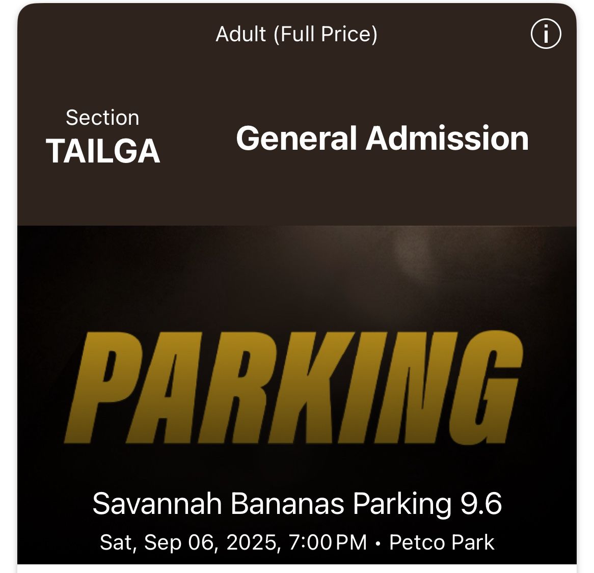 Savannah Bananas PARKING PASS 
