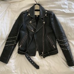 Maje Black Leather Jacket Studded Biker 36 Small