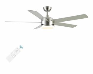 60 Inch Brushed Nickel Ceiling Fan with Light and Remote Control.Noiseless,Dimmable,3CCT,6 Speeds Reversible, DC Ceiling Fans for Indoor or Covered Ou