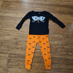 NWOT Carter's Halloween Black Cat Bandit Pajamas PJ Set 18M Orange Black