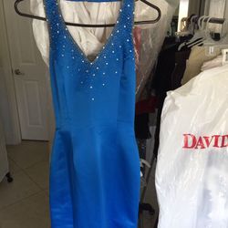 Jovani New York royal blue pageant gown prom dress evening gown size 2 with rhinestones mermaid bottom halter top