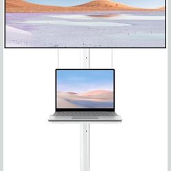 suptek White Mobile TV Cart for 21-60 Inch LCD LED Flat/Curved Panel Screen TVs Max VESA 400x400 with Laptop Shelf Holds up to 77lbs, White, ML55BW