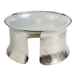 NY: Global Views Nickel Cuff Glass Top Cocktail Table