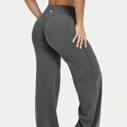 OQQ Yoga Pants Women High Waist Stretch Casual Soft Straight Leg Bottoms Grey size S (long length