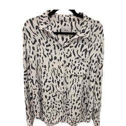 Rails Snow Leopard Animal Print Button Down Shirt Ivory Black Size Medium