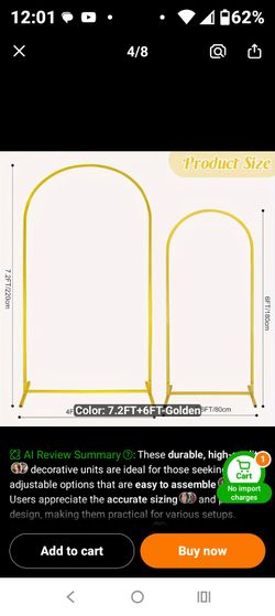Gold Metal Arch Backdrop Stand Set 7.2FT + 6FT