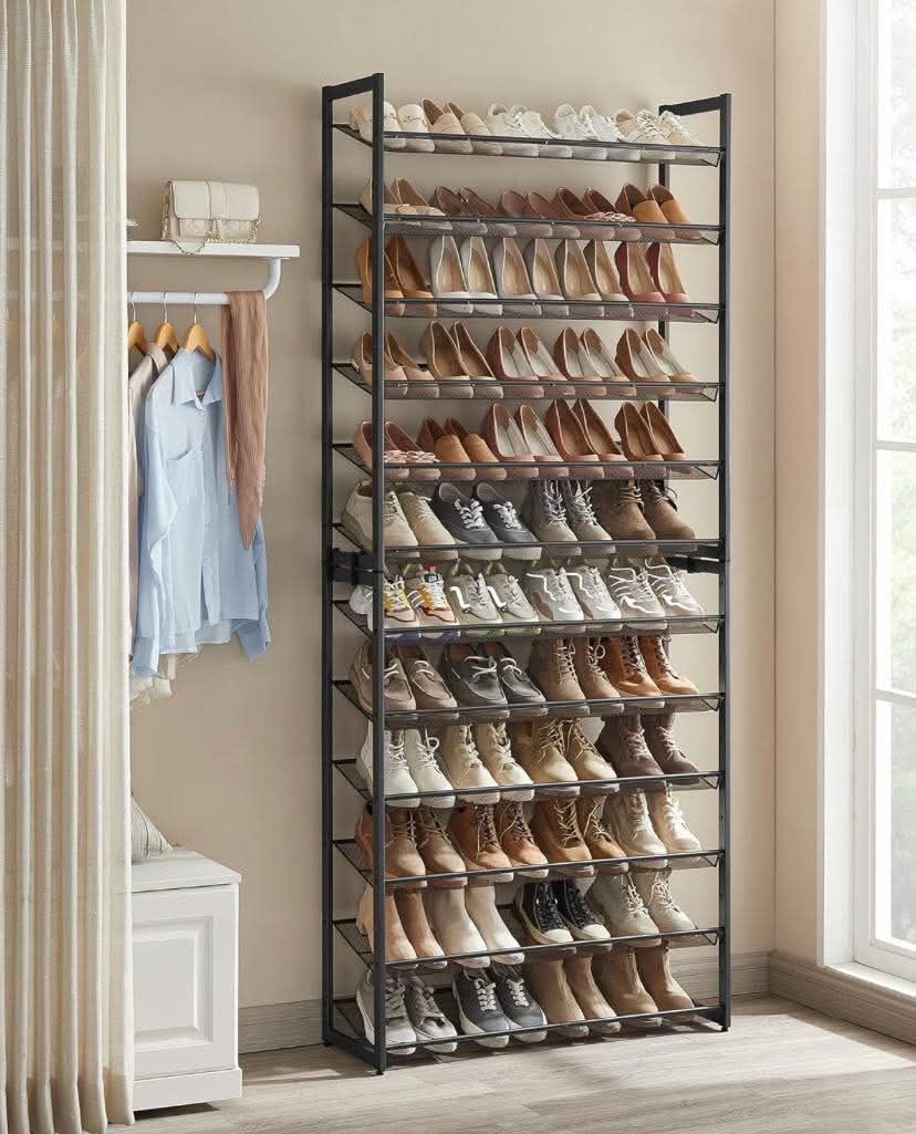 Shoe Rack, 12-Tier Shoe Organizer, Metal Shoe Storage