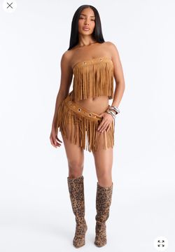 NWT Faux suede fringe shorts set