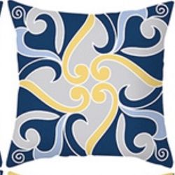 Two Blue And Yellow Squate Geometric Design Pillow Cases  