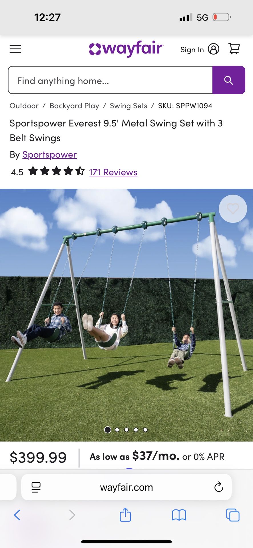 9.5 Ft Heavy Duty Swing Set For Adults And Kids