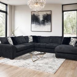 Lauren Black Oversized Sectional - Shop Now Pay Later - Same Day Delivery -$39 Down
