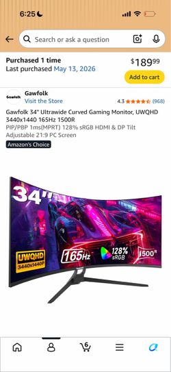 34” extra wide monitor like new