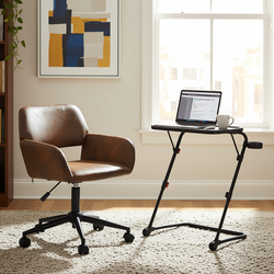 Homy Casa BASELINE+ROSS 2PC Living Room Furniture Set Adjustable Tray Table with Faux Suede Office Chair in Black & Brown Open Box
