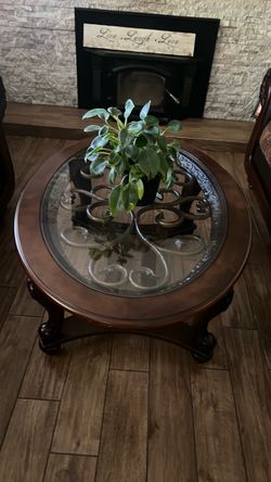 Round Wood and Glass Coffee Table