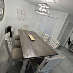 Farmhouse Dining Room Table With Eight Chairs
