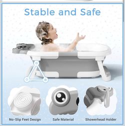 Collapsible Baby Bathtub for Newborn, Foldable Baby Bath Tub with Thermometer & Drain Hole, Portable Travel Infant Bath Tubs f