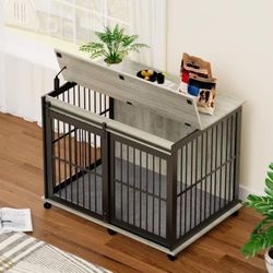 Dog Crate Furniture with Mat, 43.7" Side End Table Wood Dog Cage 