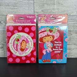 Vintage Strawberry Shortcake Invitations & Thank You Postcards Birthday Party Invites lot of 2