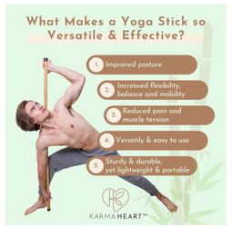 Karma Heart Natural Bamboo Yoga Stick (5ft): Stretch Bar with Super Sturdy Rubber Ends - Versatile Exercise & Yoga Bar for Stretching & Posture