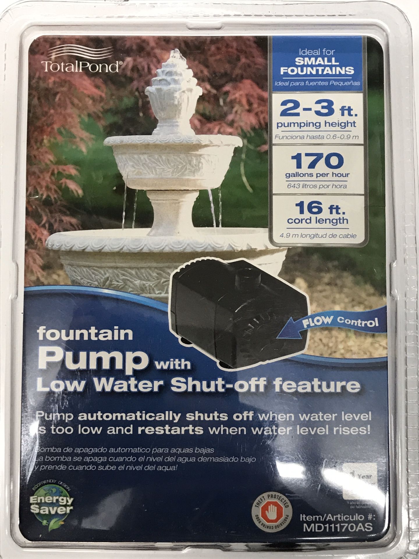Total Pond 170 GPH Low Water Shut-Off Fountain Pump.