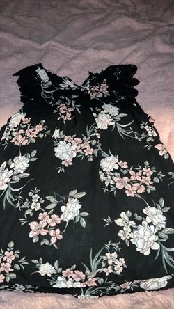 Black Floral Top with Lace Sleeves
