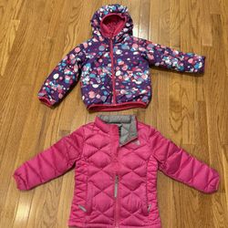 The North Face Kids Girls Jackets Coats Pink DOWN filled Puffer Size 5 And Reversible Hooded Jacket Size 4T  1) The North Face Puffer Jacket in hot pi