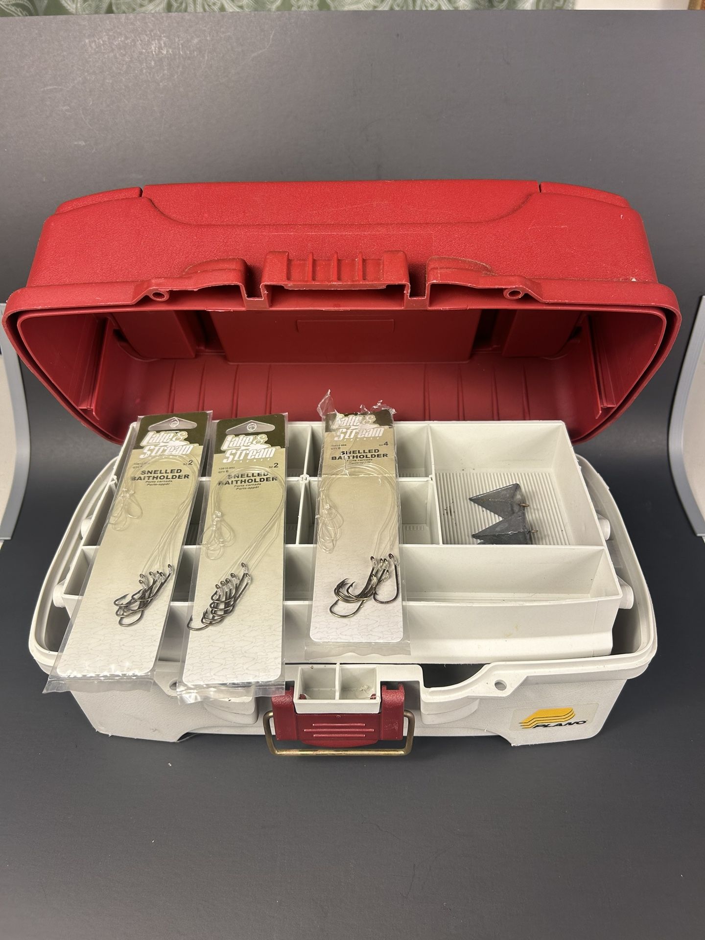 Fishing Tackle Box with hooks and weights
