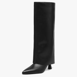 Knee High Black Faux Leather Slouchy Boots 