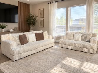 Cream Textured Sofa and Loveseat Set