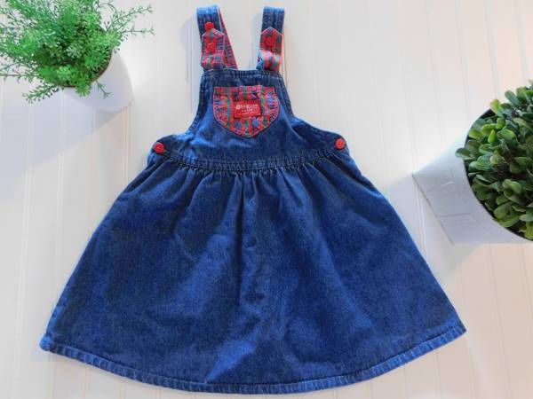 Vintage OshKosh B'Gosh Girls size 5 Dark Blue Denim Overall Dress