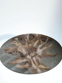 36" Glass Top Teakroot Coffee Table 