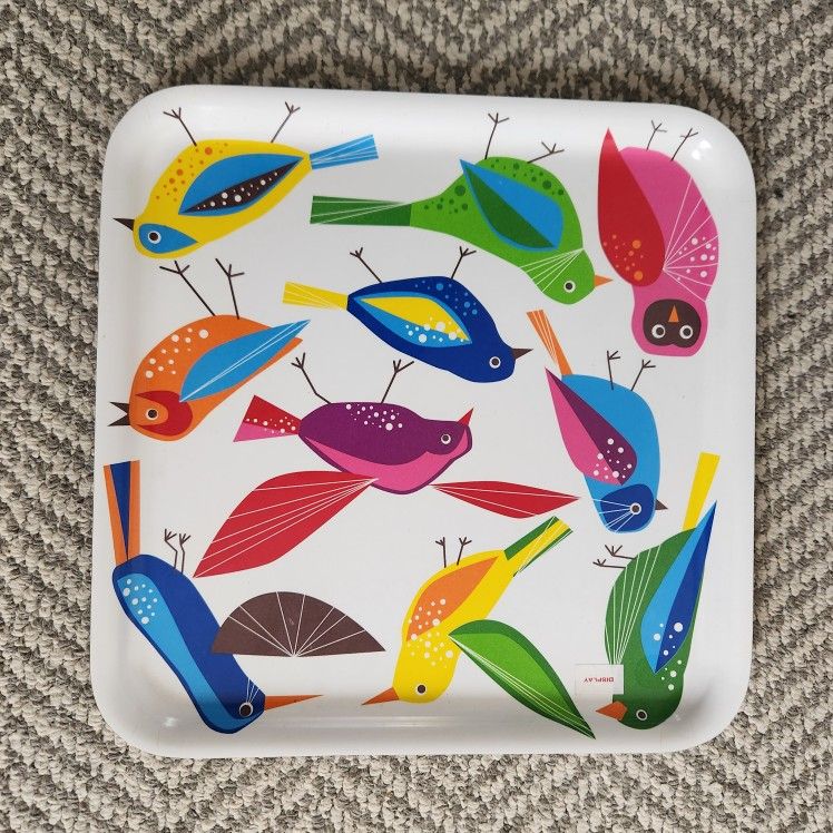 IKEA BARBAR Food Drink Serving Tray Melamine 13x13 Colorful Birds