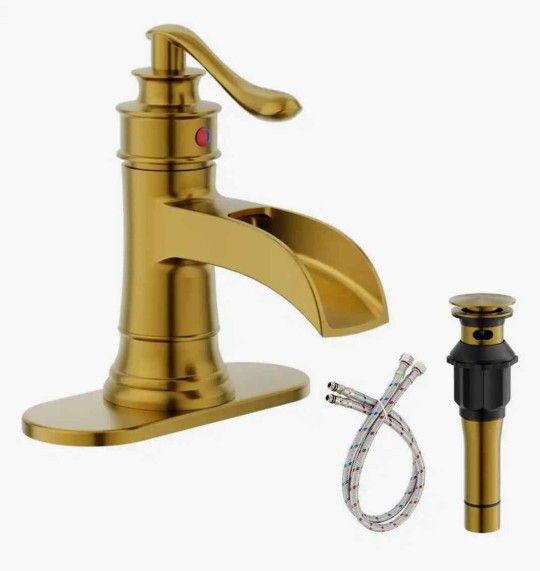 Waterfall Bathroom Faucet Luxury Sturdy Antique With Pop Up Drain In Champagne Gold 