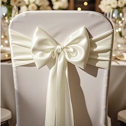 Pack of 50 Wedding Satin Chair Sashes Ivory Bows 7x108inch Ribbon Fabric Bands for Banquet Party Hotel Restaurant Ceremony Event Chairs Knots Ties Dec
