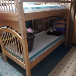 Wood Bunk Bed And Twin Mattresses