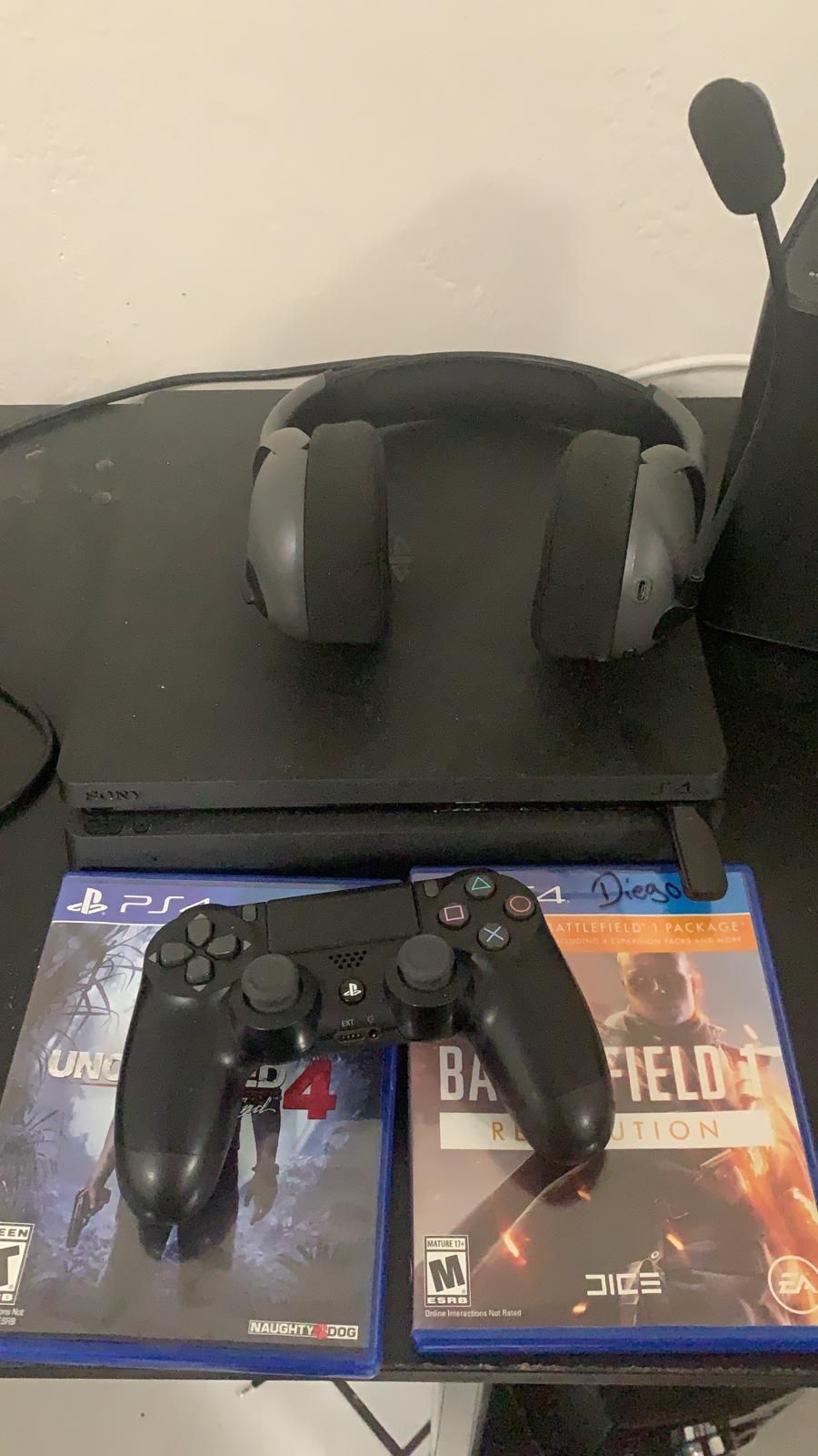 PS4 console with wireless headphones