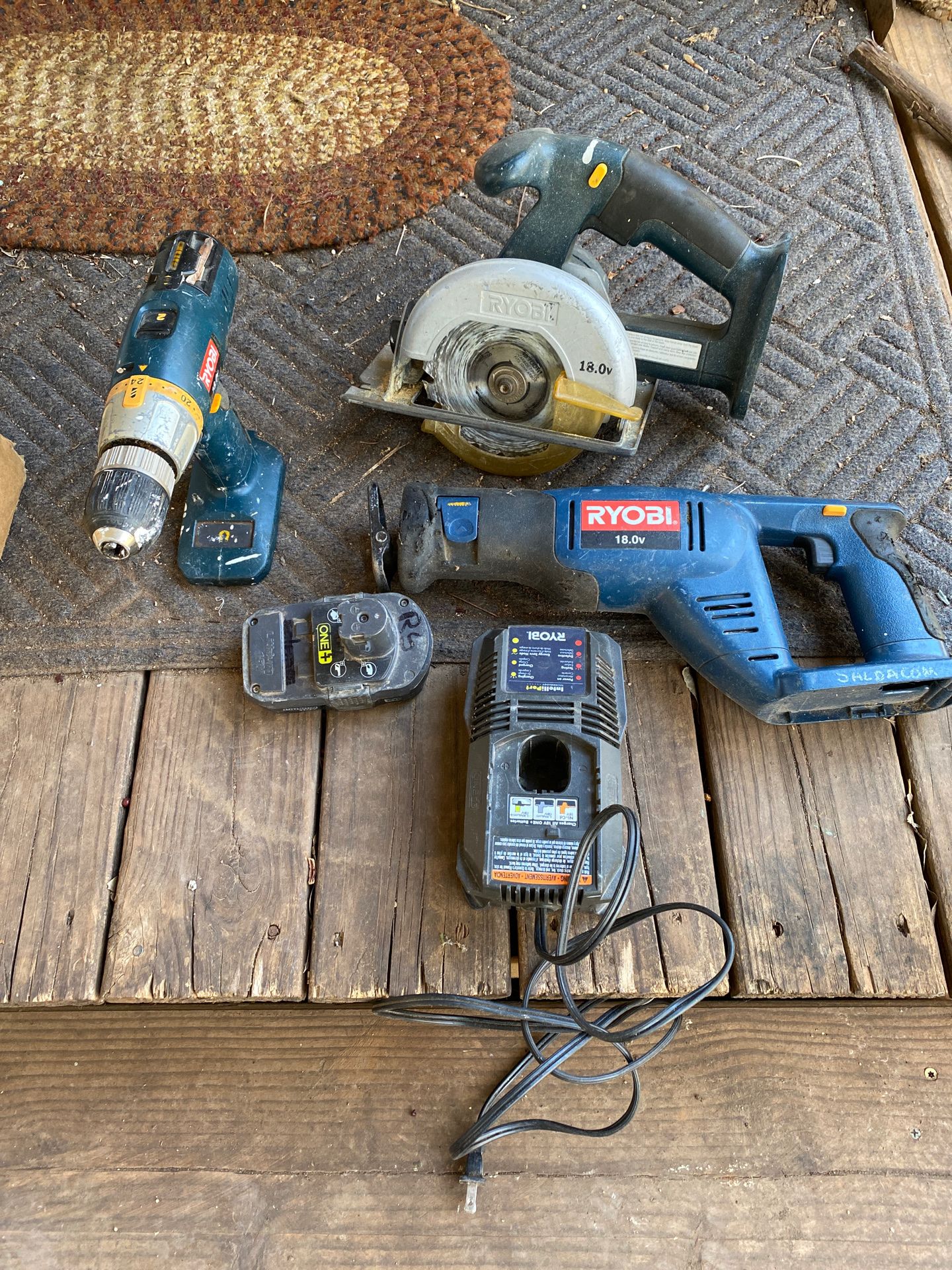 Ryobi cordless drill skill saw and saws all one battery and charger.