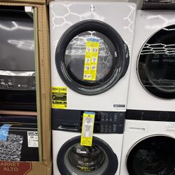 brand new Electrolux 4.4 cu. ft. Stacked Washer and 8.0 cu. ft. Gas Dryer Laundry Tower in White with LuxCare Wash, Energy Star