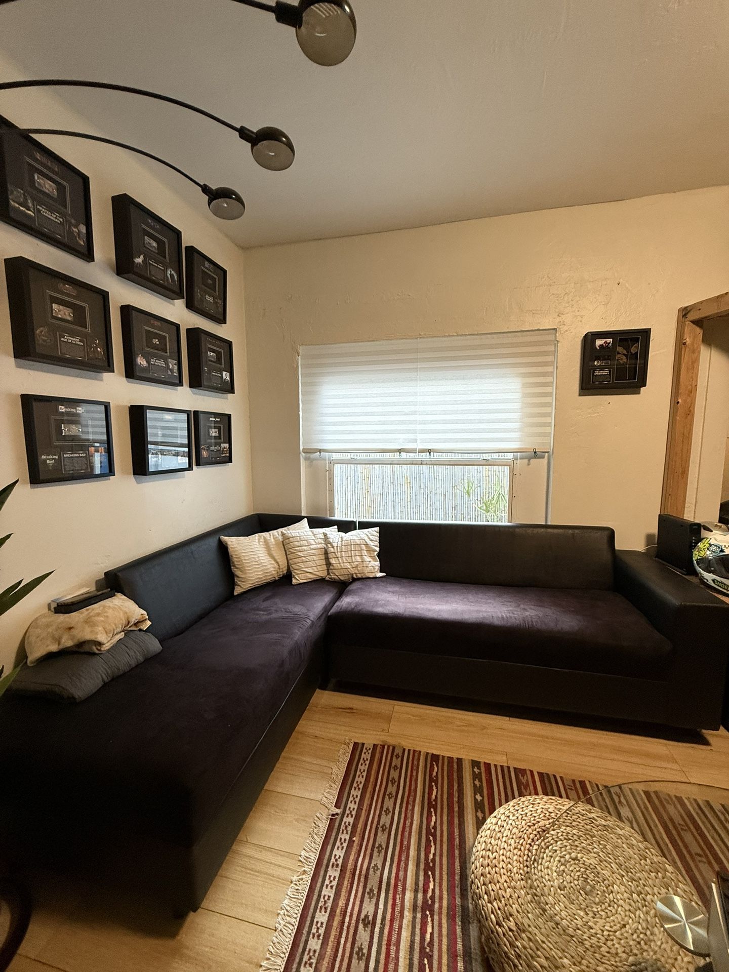 Black Leather And Suede Sectional