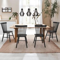 Set of 4 Dining Chair, Spindle Back Wooden Chairs, Black
