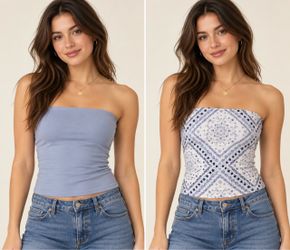 💙 Reversible Blue Tube Top — Size XS