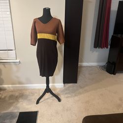 Brown and Yellow Sweater Dress