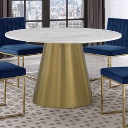 Brand New Modern Faux Marble Gold Dining Set With 4 Chairs
