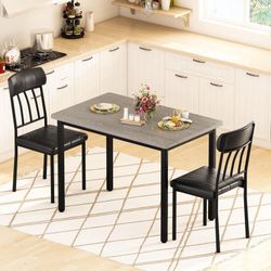 2-Person Dining Table Set for 2, Small Rectangle Kitchen Table with 2 Backrest Dining Chairs, 3 Pieces Industrial Dining Table and Chairs Set, Wooden 
