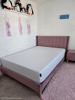 Full Bed - Pink Velvet (Headboard, basebpard and mattress included)